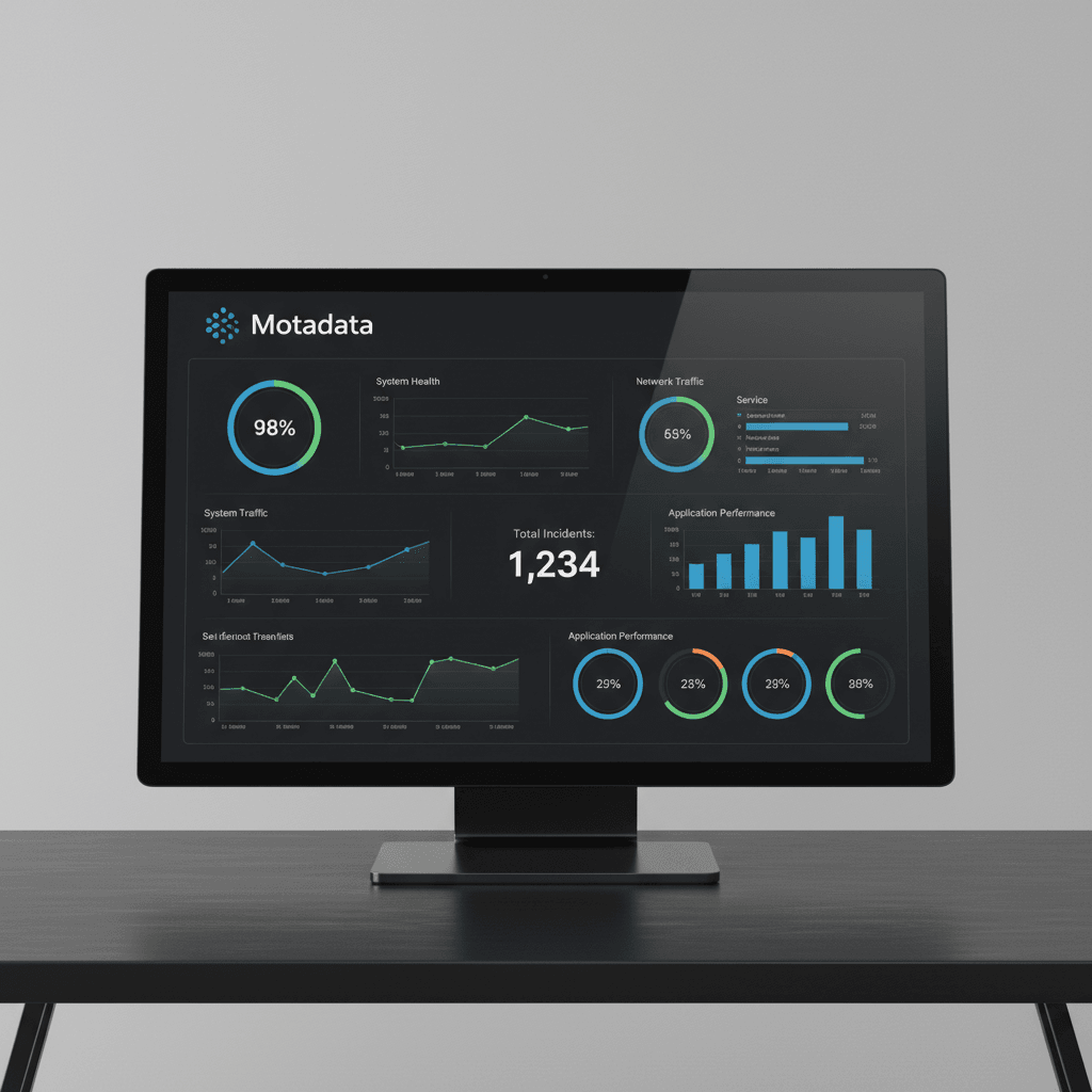 Business analytics dashboard showing charts and metrics on dark screen with bright data visualization
